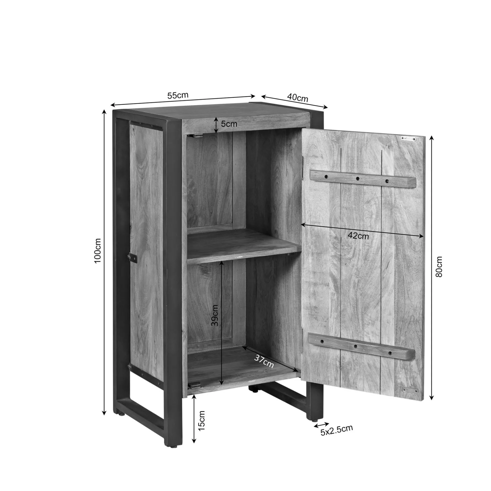 Petit meuble de rangement 1 porte bois clair métal noir MILORA