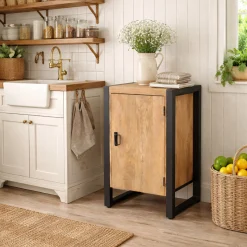 Petit meuble de rangement 1 porte bois clair métal noir MILORA