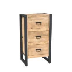 Petit meuble de rangement 3 tiroirs bois clair métal noir MILORA
