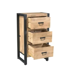 Petit meuble de rangement 3 tiroirs bois clair métal noir MILORA