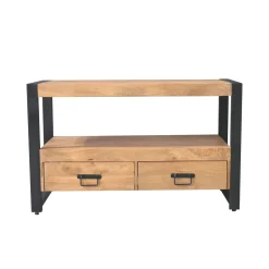 Petit meuble TV bois clair métal noir 2 tiroirs 120 cm MILORA
