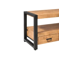 Petit meuble TV bois clair métal noir 2 tiroirs MILORA