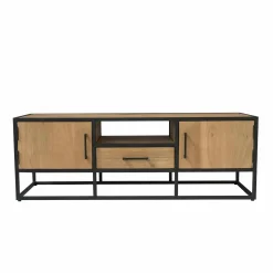 Petit meuble TV bois clair 2 portes 1 tiroir RIVANO