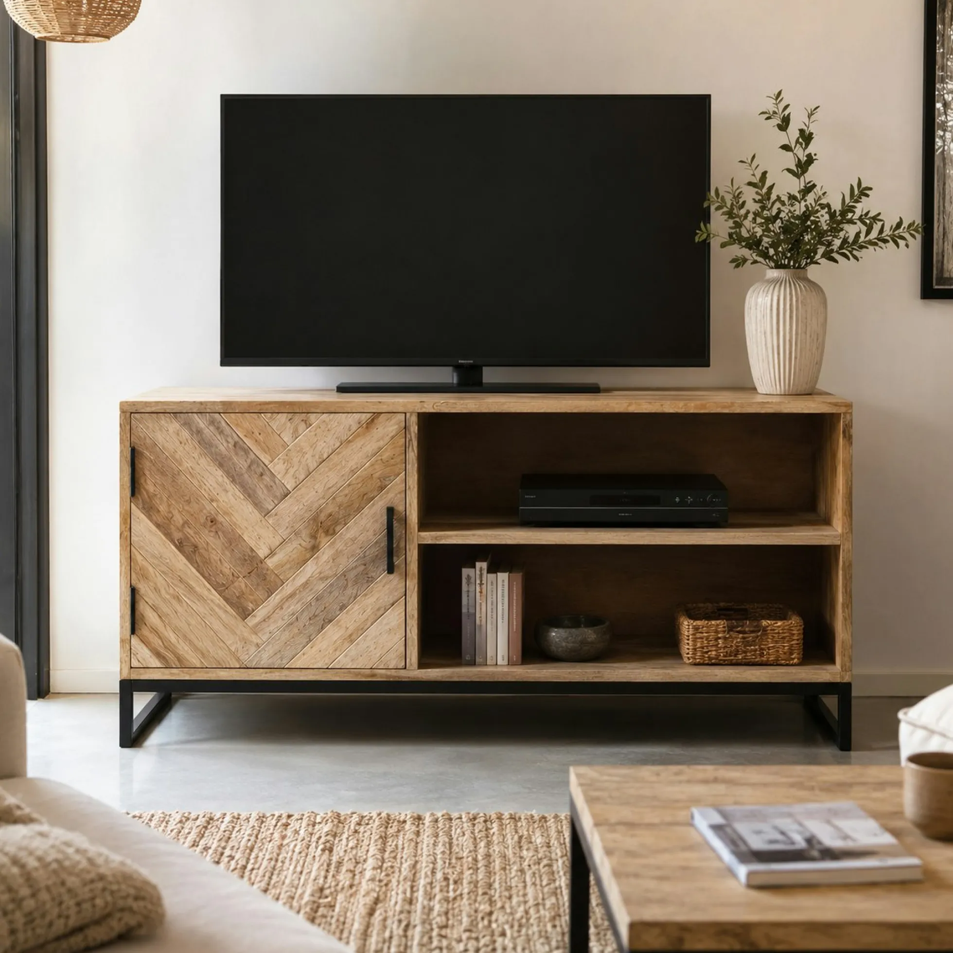 Petit meuble TV bois de manguier 1 porte BRIX