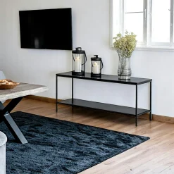 Petit meuble TV noir minimaliste - design à 2 niveaux TALLINN