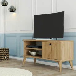 Petit meuble TV scandinave décor bois clair 1 porte UMEA