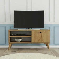 Petit meuble TV scandinave décor bois clair 1 porte UMEA