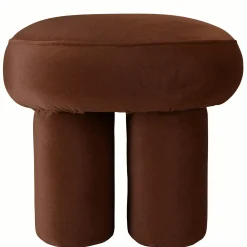 Petit pouf forme design en tissu effet velours marron COLOMBUS