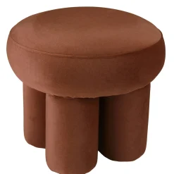 Petit pouf forme design en tissu effet velours marron COLOMBUS