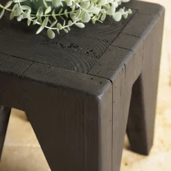 Petit tabouret pin recyclé noir CRACOVIE