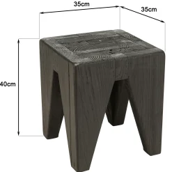 Petit tabouret pin recyclé noir CRACOVIE