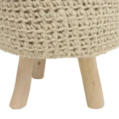 Petit tabouret rond laine tressée et bois TIM
