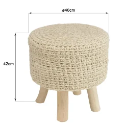 Petit tabouret rond laine tressée et bois TIM
