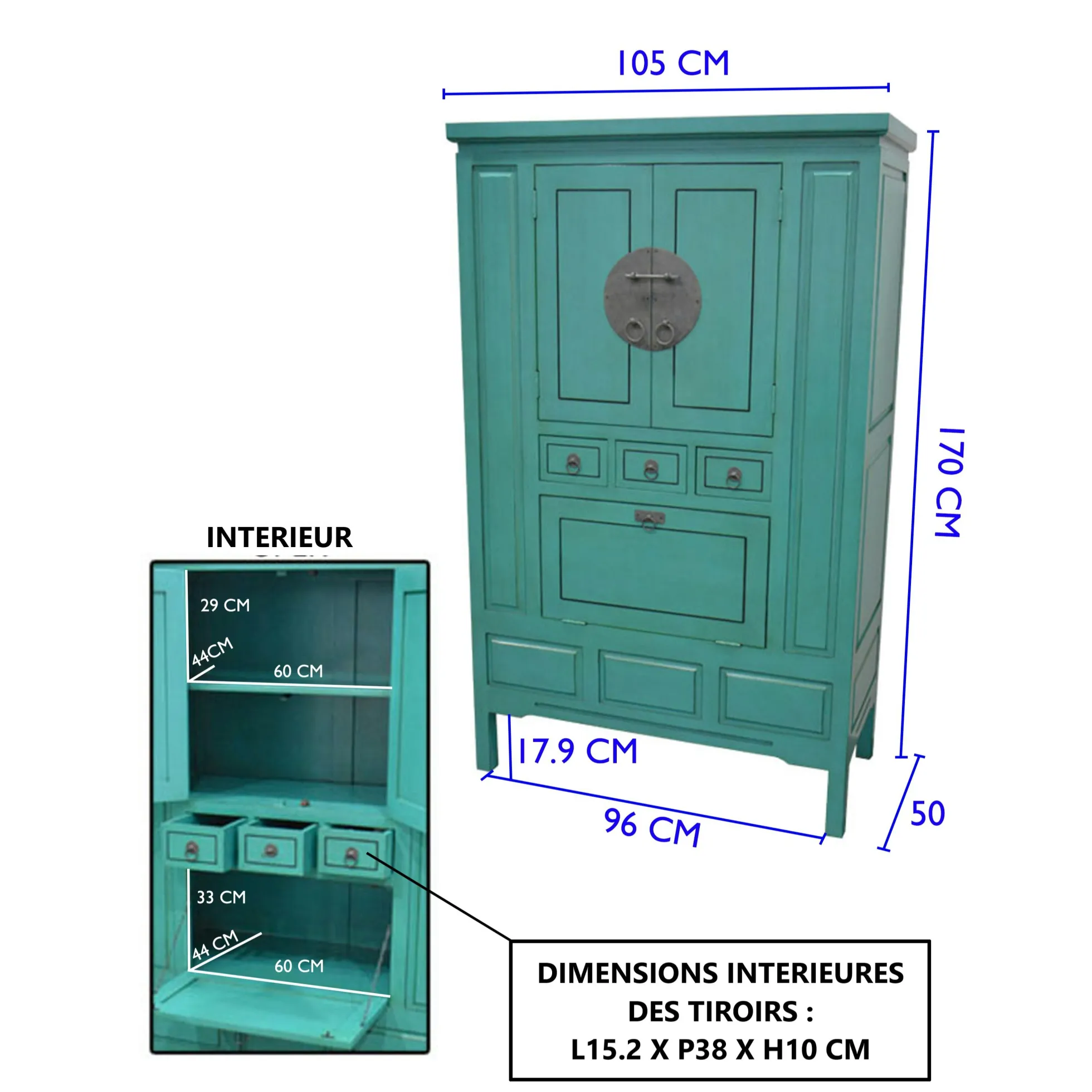 Placard Bar chinois Hévéa massif 170cm MAORI
