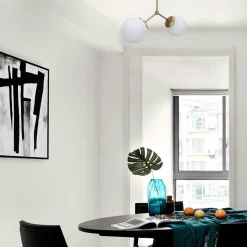 Plafonnier design métal doré 2 globes verre dépoli SIERRE