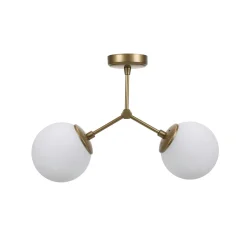 Plafonnier design métal doré 2 globes verre dépoli SIERRE