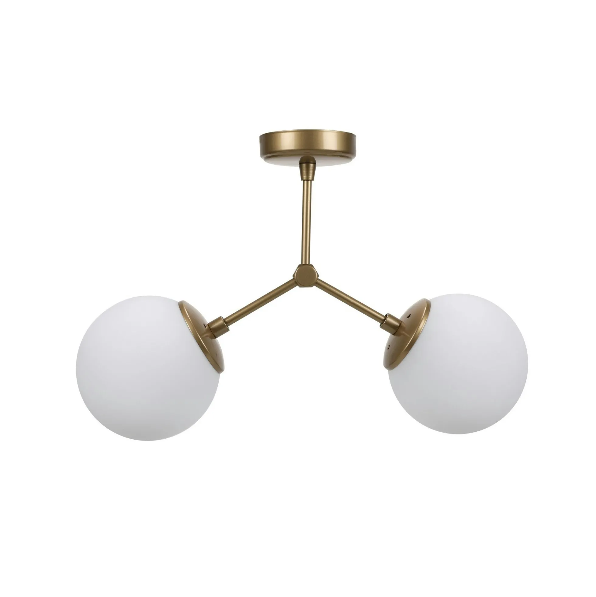 Plafonnier design métal doré 2 globes verre dépoli SIERRE