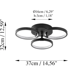 Plafonnier LED noir moderne – 3 anneaux VIESTE