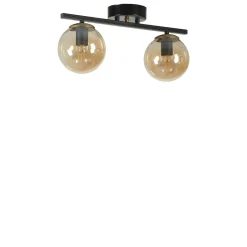Plafonnier moderne métal noir 2 globes verre ambré SIERRE