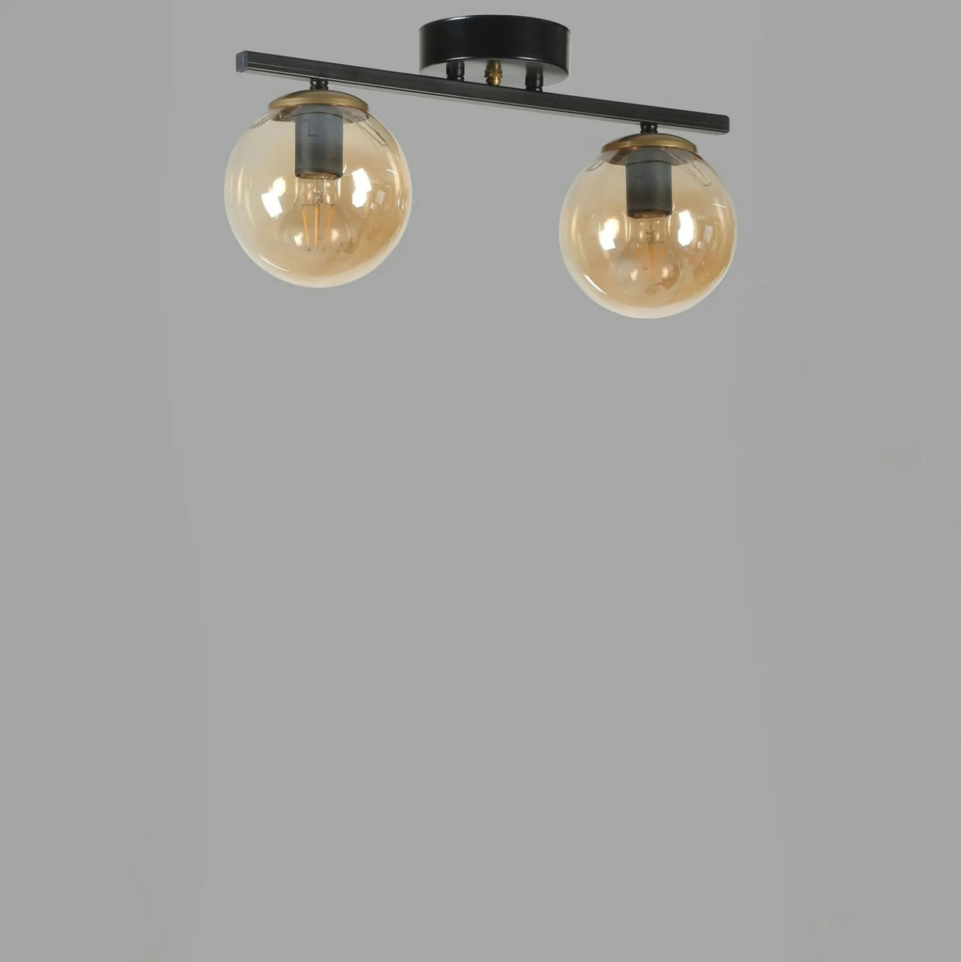 Plafonnier moderne métal noir 2 globes verre ambré SIERRE