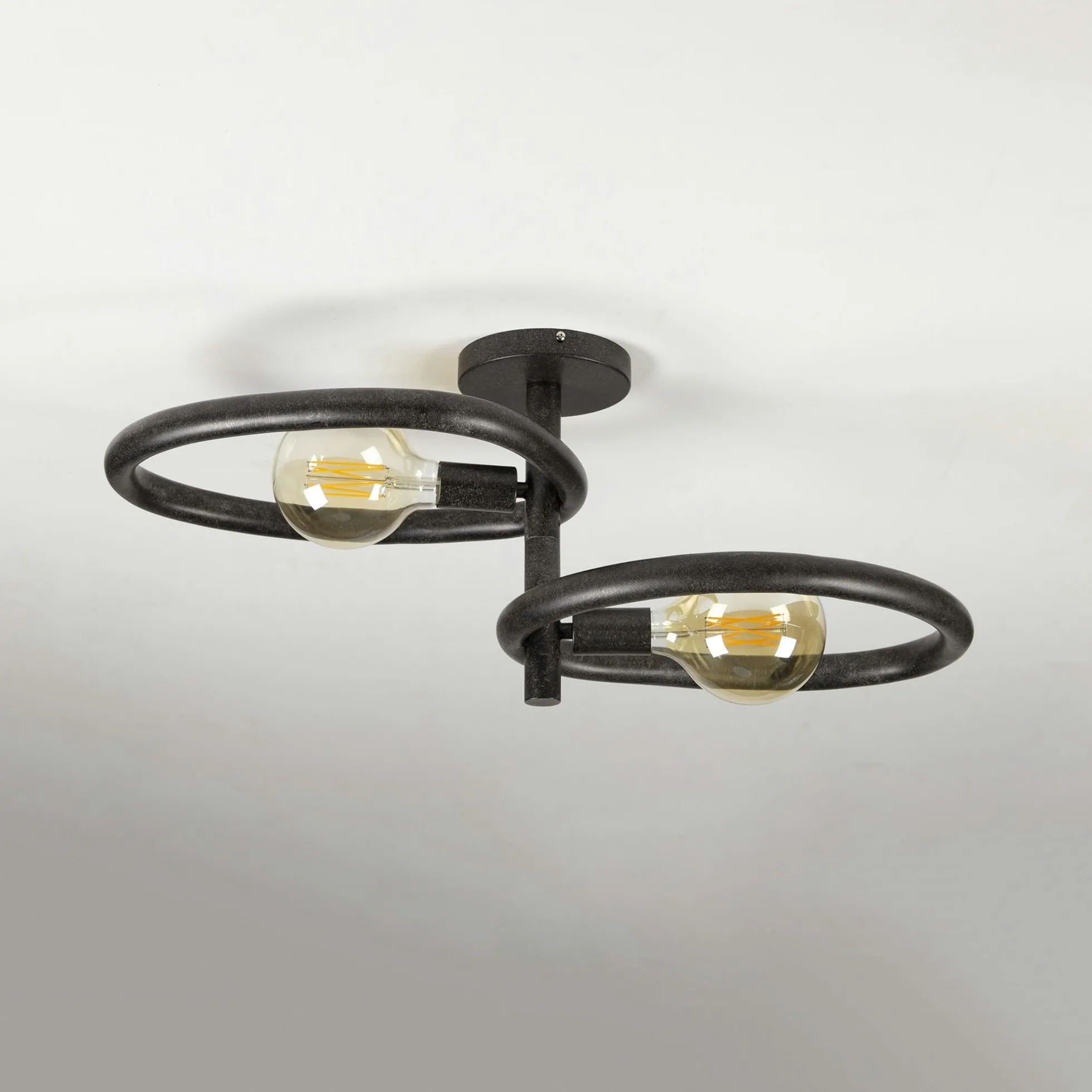 Plafonnier métal noir 2 ampoules, forme galet TRIBECA