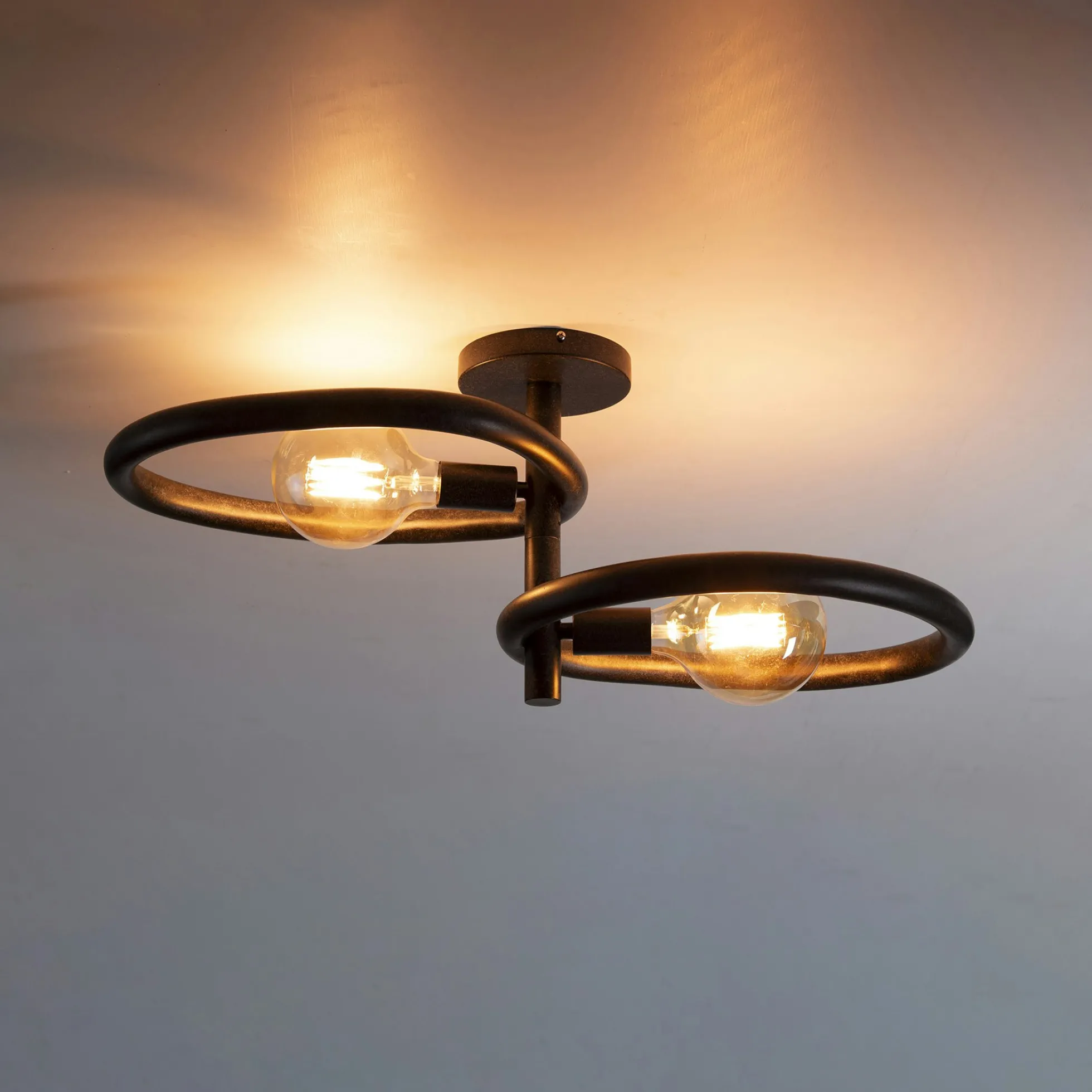 Plafonnier métal noir 2 ampoules, forme galet TRIBECA