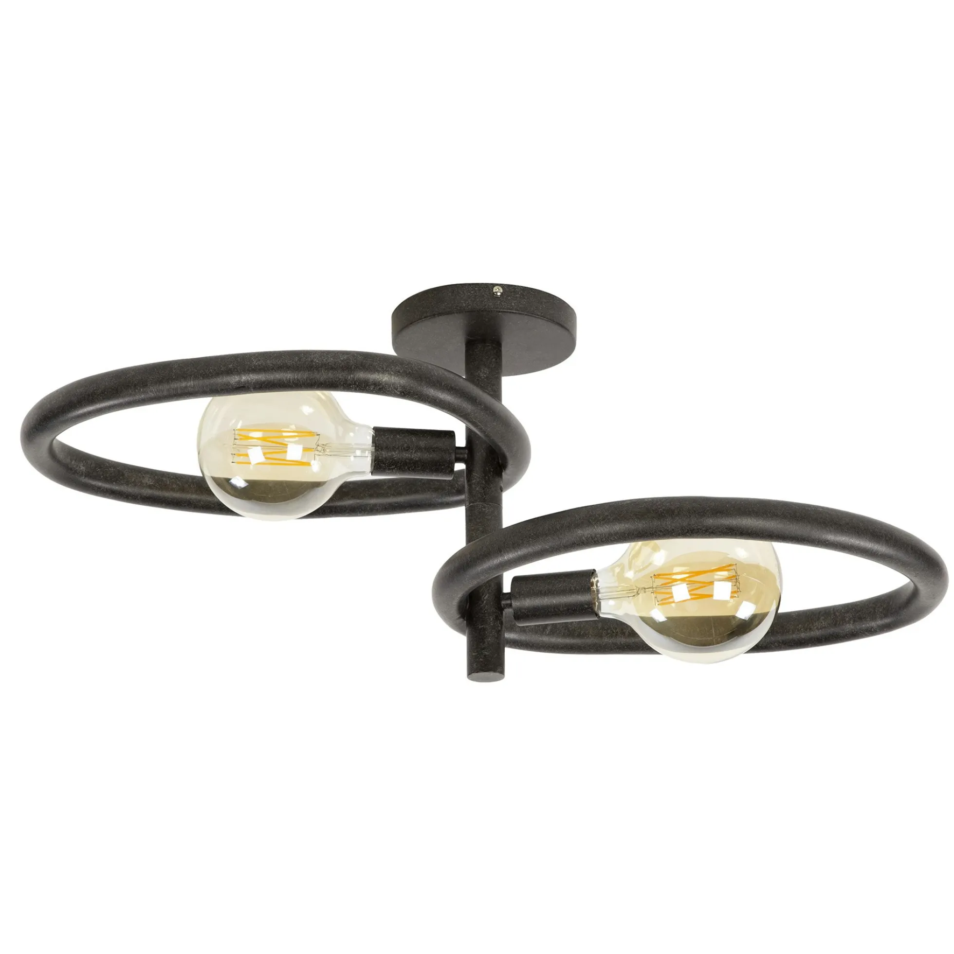 Plafonnier métal noir 2 ampoules, forme galet TRIBECA