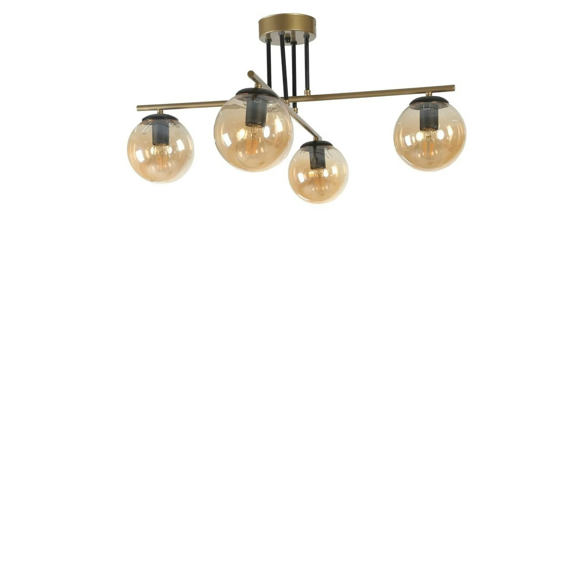 Plafonnier vintage doré 5 globes verre ambré SIERRE