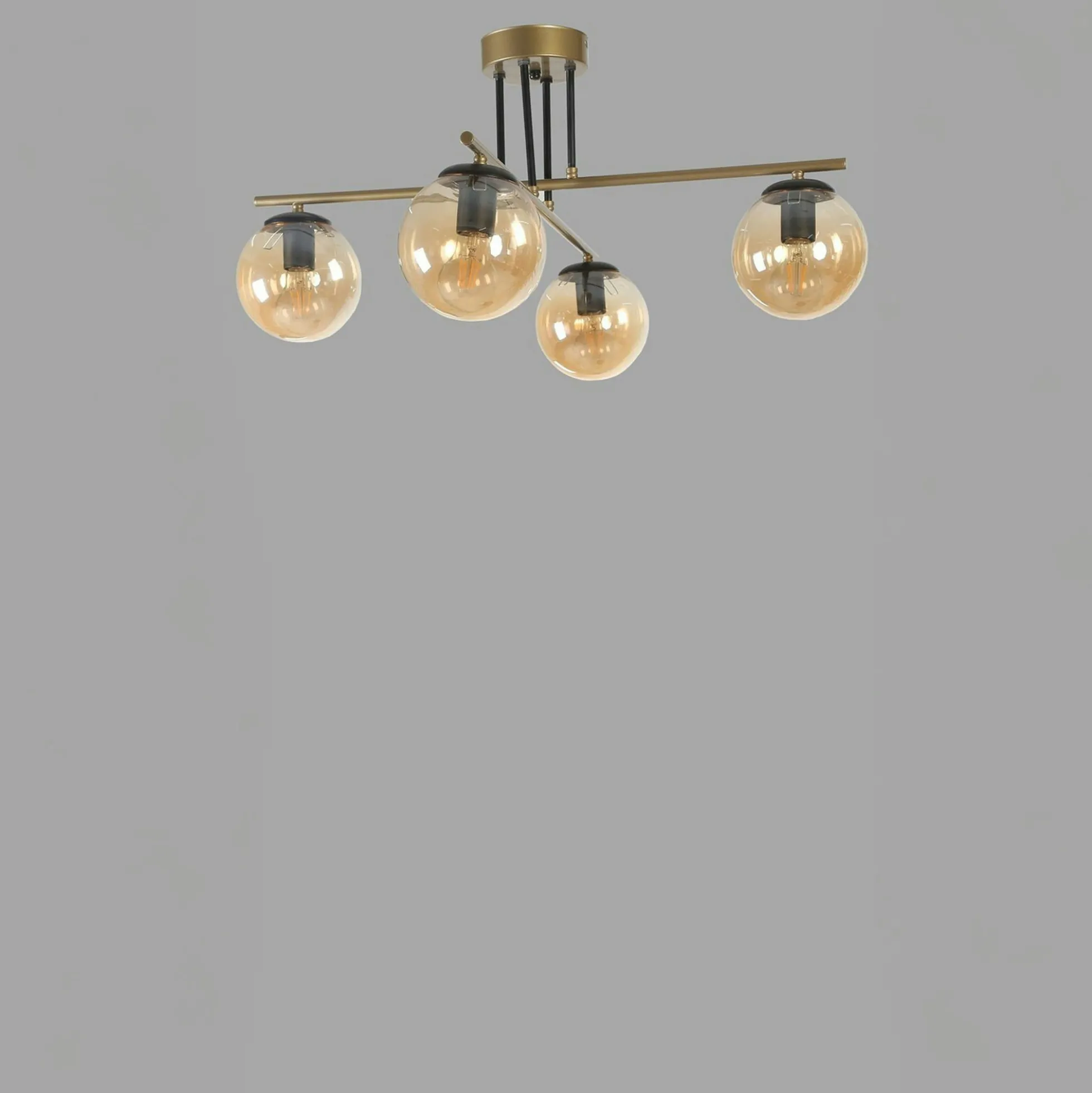 Plafonnier vintage doré 5 globes verre ambré SIERRE