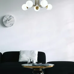 Plafonnier vintage métal doré 5 globes verre dépoli SIERRE