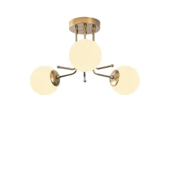 Plafonnier vintage métal doré 3 globes verre dépoli SIERRE