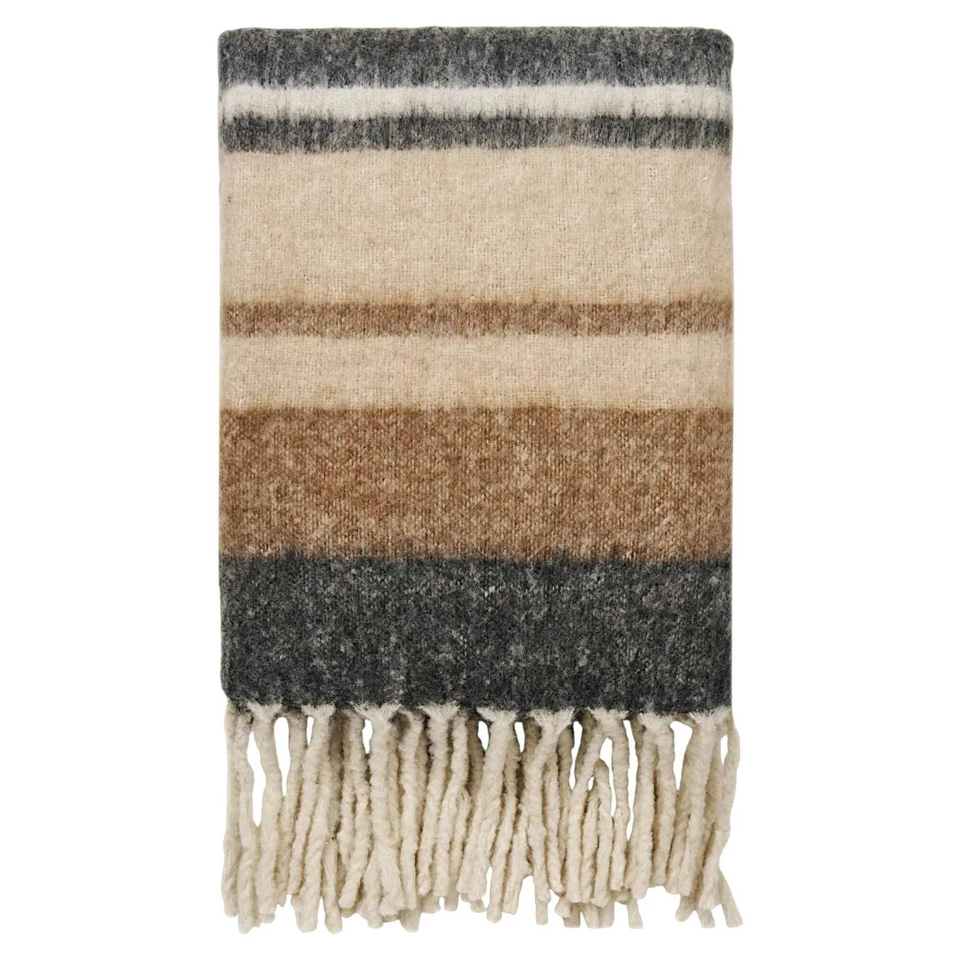Plaid canapé gris, marron et sable à franges FALLON