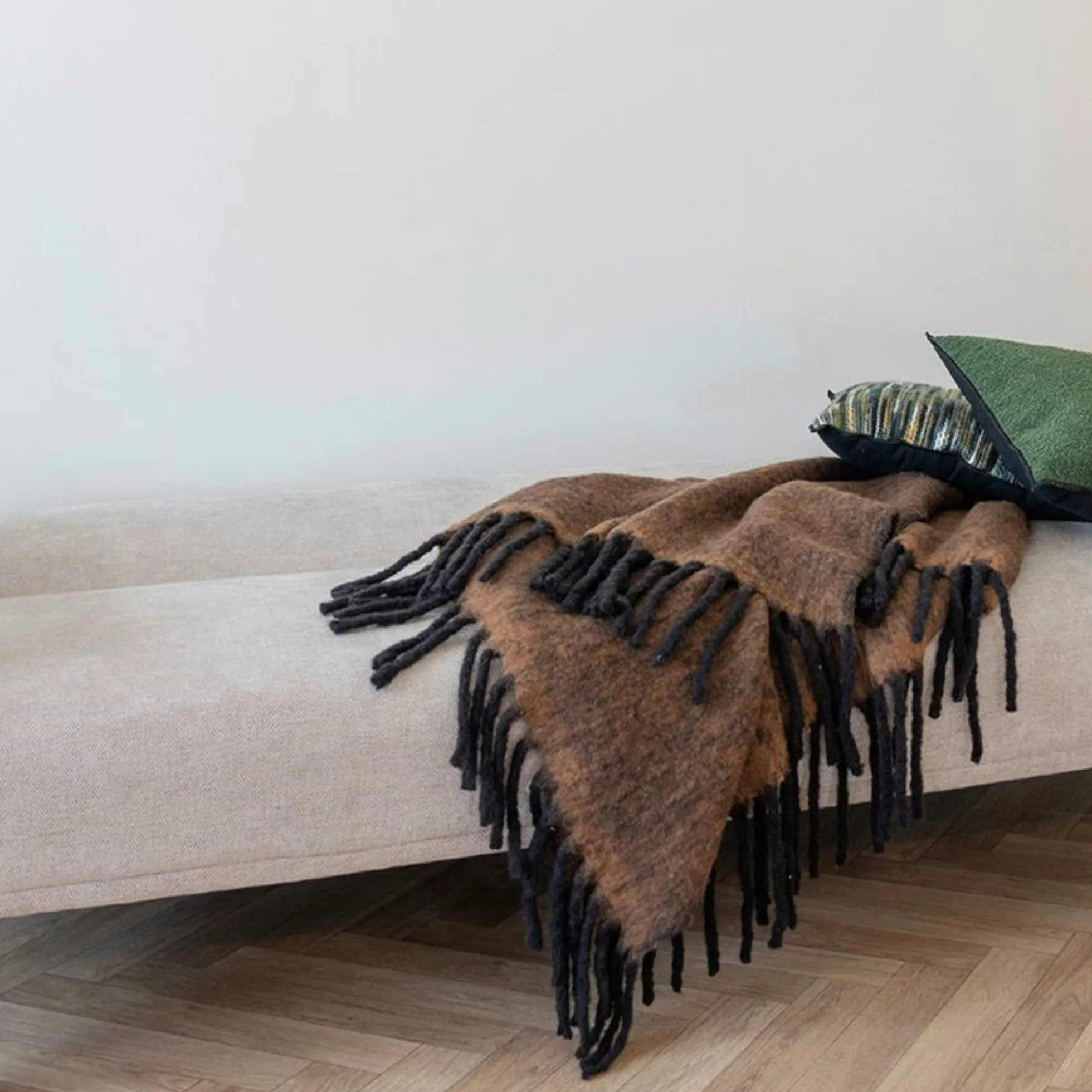 Plaid canapé marron - franges noires, 130x170 cm FALLON