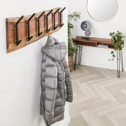 Portemanteau mural bois massif 6 double crochets TRIBECA