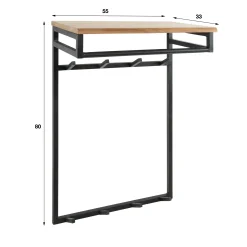 Portemanteau mural d'entrée bois massif 8 patères + tringle TRIBECA