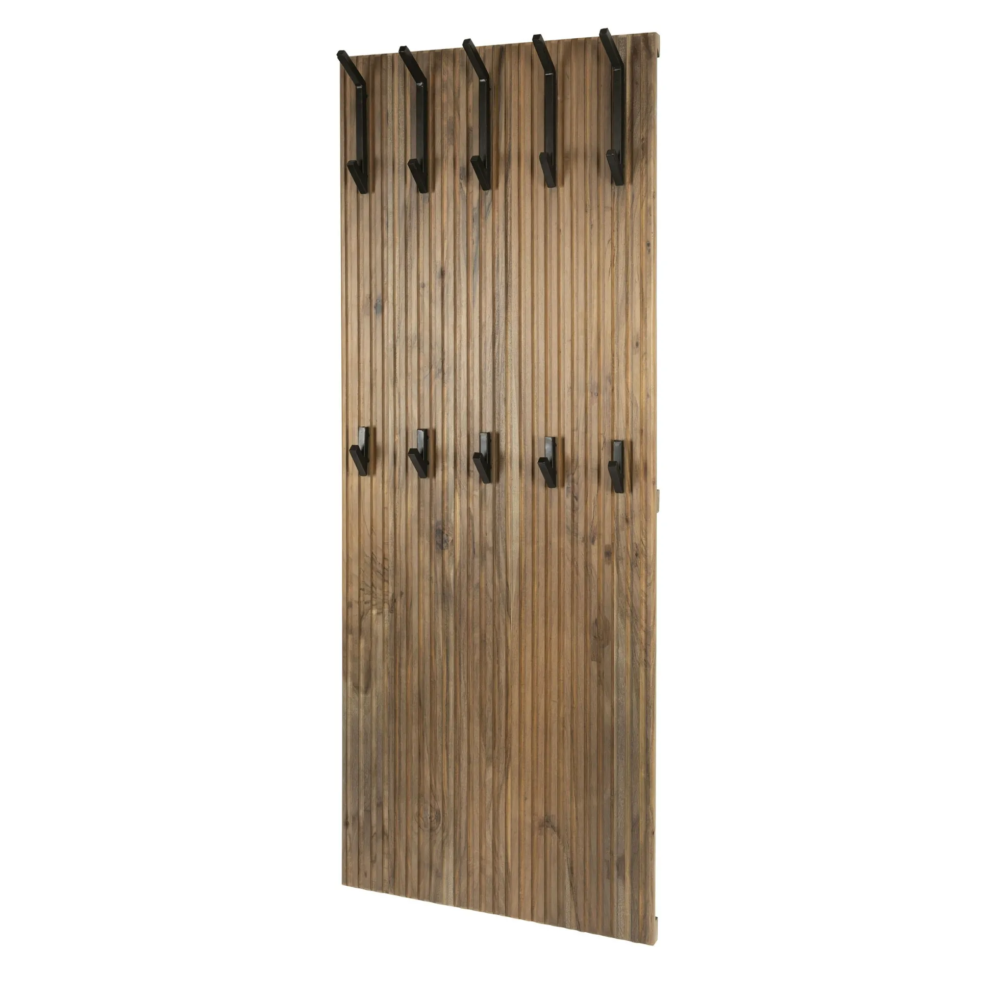 Portemanteau mural en bois d'acacia rainuré 10 crochets NAKO