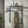 Portemanteau mural moderne 1 étagère effet céramique et 12 crochets RALF