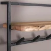 Portemanteau mural 1 étagère en bois d'acacia 12 crochets métal MELBOURNE