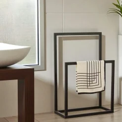 Porte-serviettes sur pied - 2 barres noires, style design SFAX