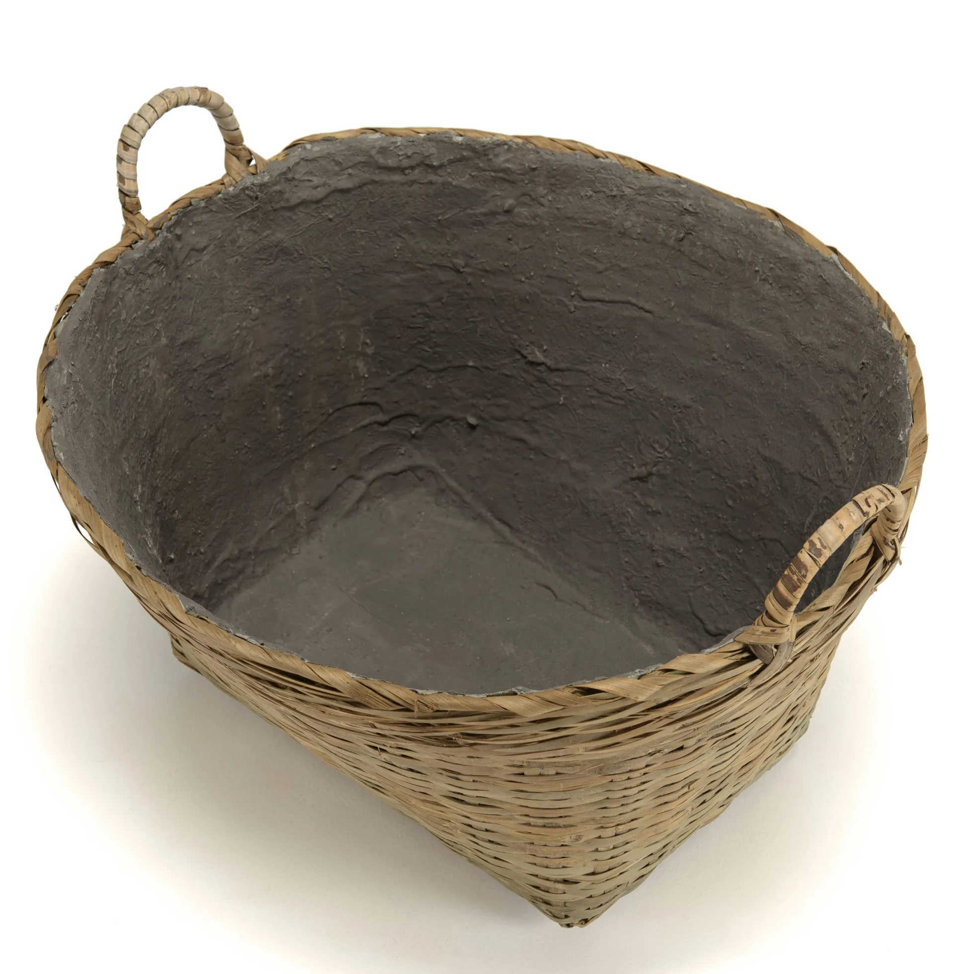 Pot de fleurs ovale bambou et béton avec anses HERCULE