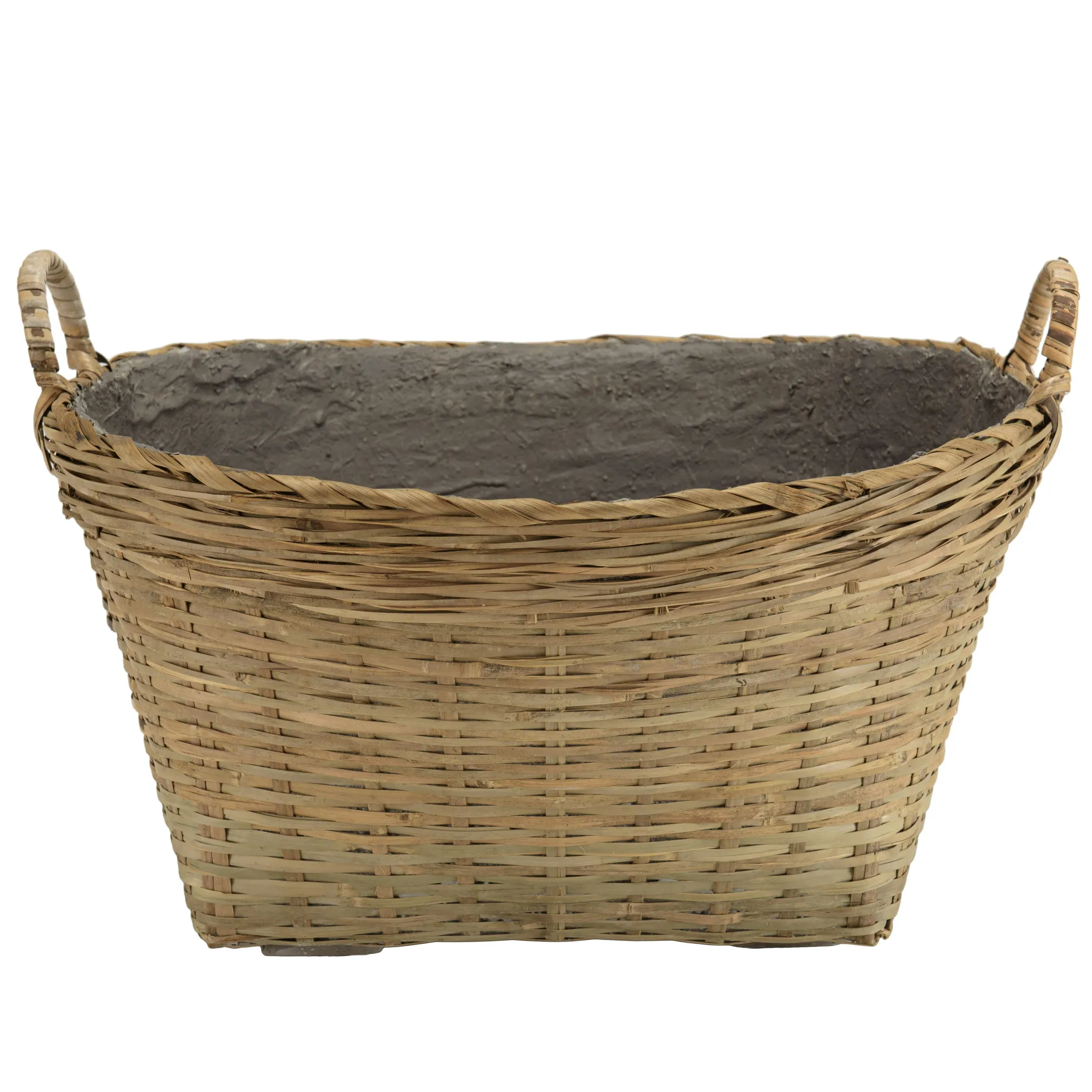 Pot de fleurs ovale bambou et béton avec anses HERCULE