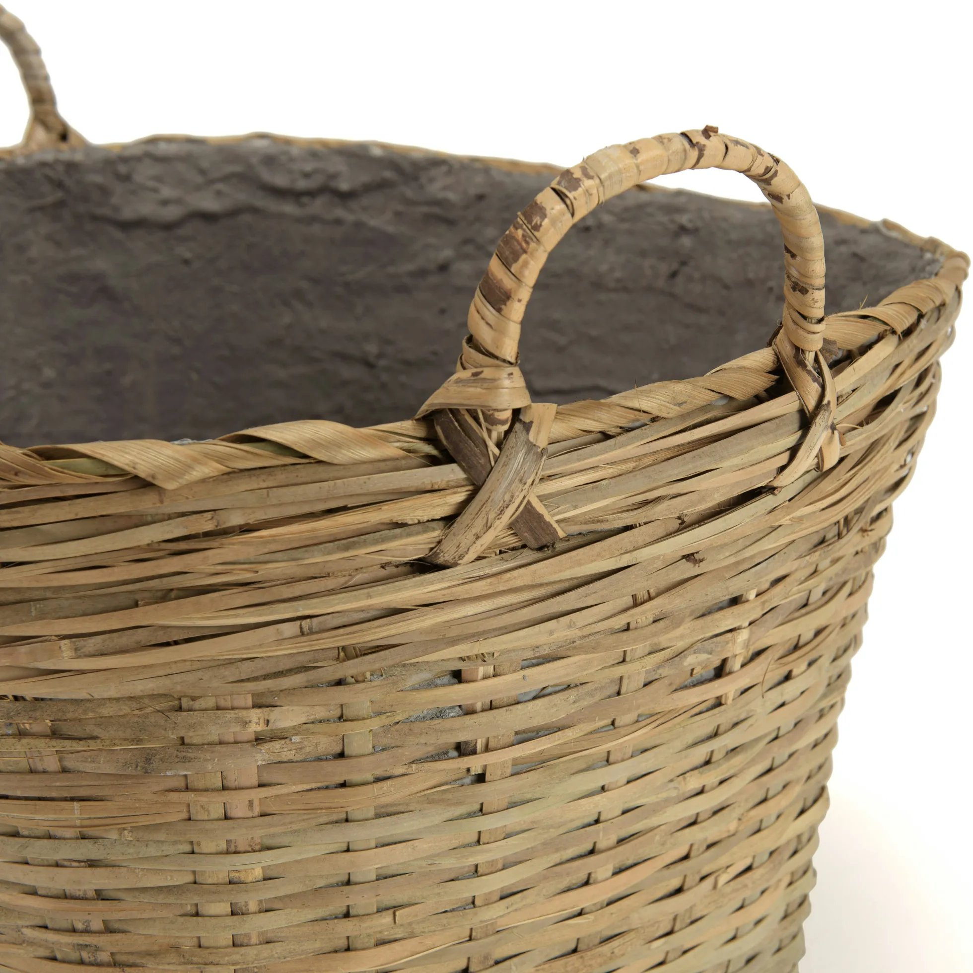 Pot de fleurs ovale bambou et béton avec anses HERCULE