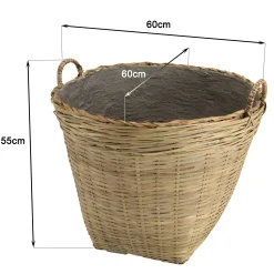 Pot de fleurs rond bambou et béton D60 cm avec anses HERCULE