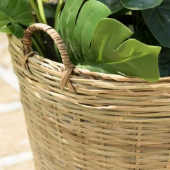 Pot de fleurs rond bambou et béton D60 cm avec anses HERCULE