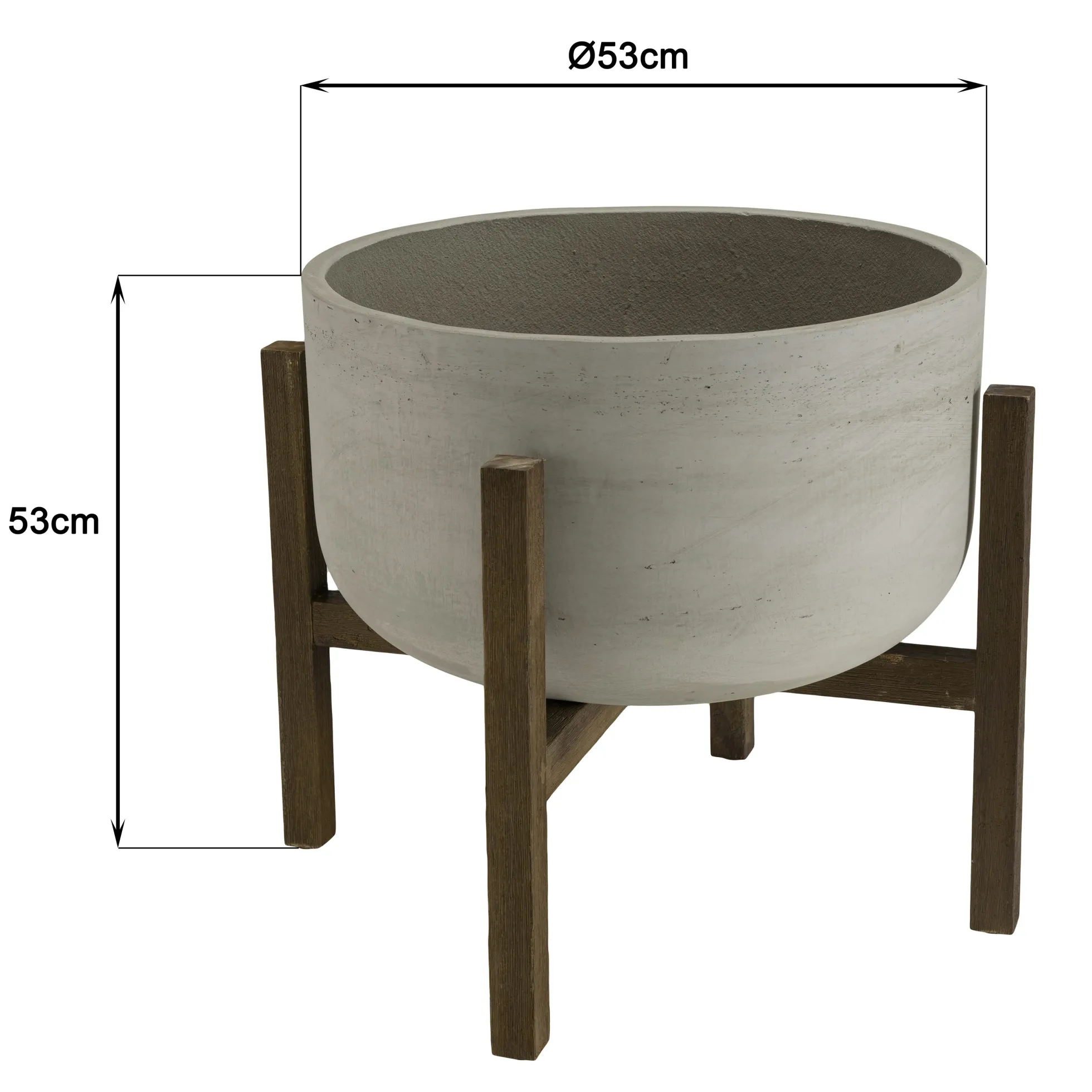 Pot de fleurs rond en béton pieds acacia D53 cm HERCULE