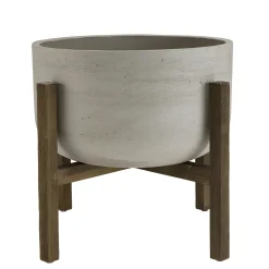 Pot de fleurs rond en béton pieds acacia D53 cm HERCULE