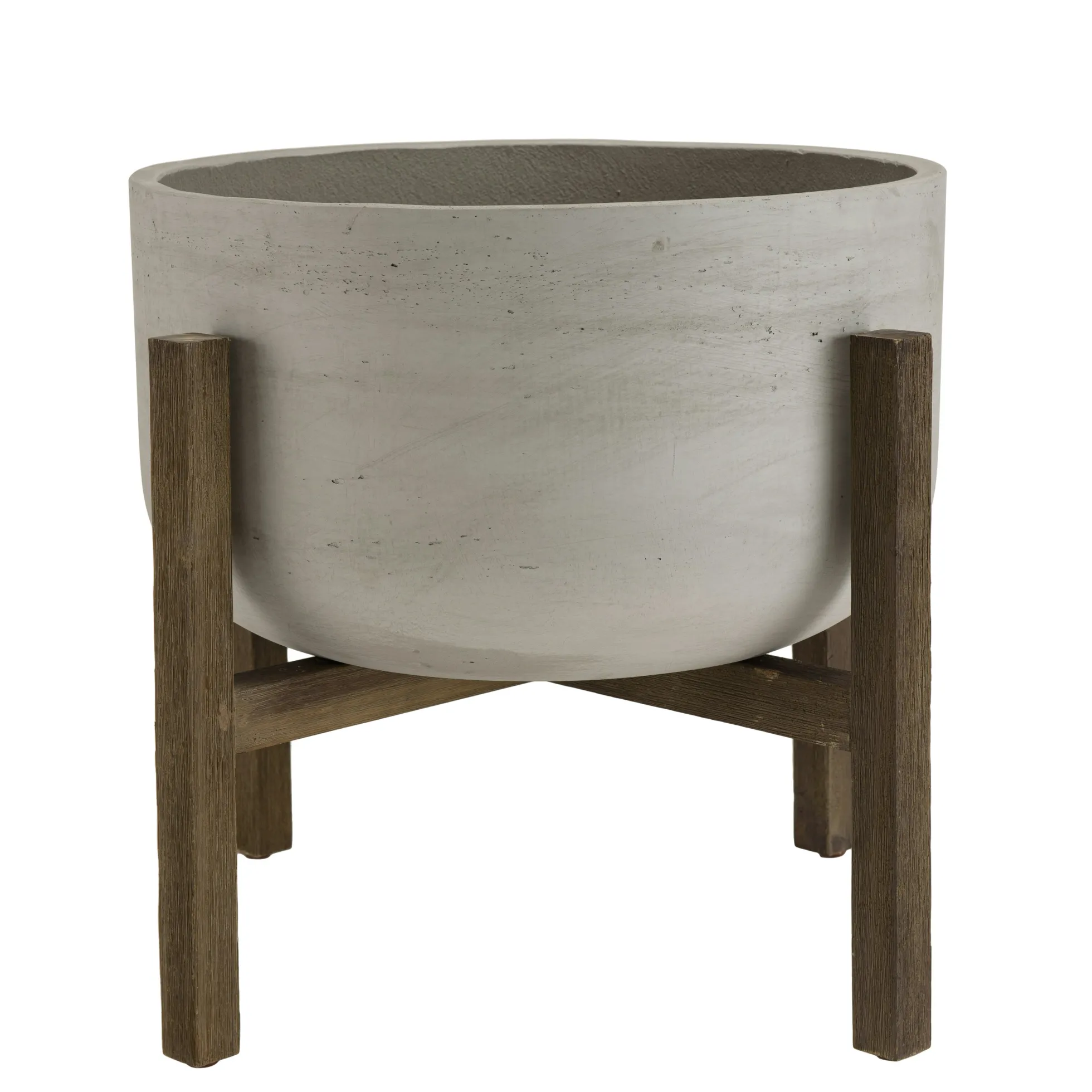 Pot de fleurs rond en béton pieds acacia D53 cm HERCULE