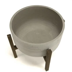 Pot de fleurs rond en béton pieds acacia D53 cm HERCULE