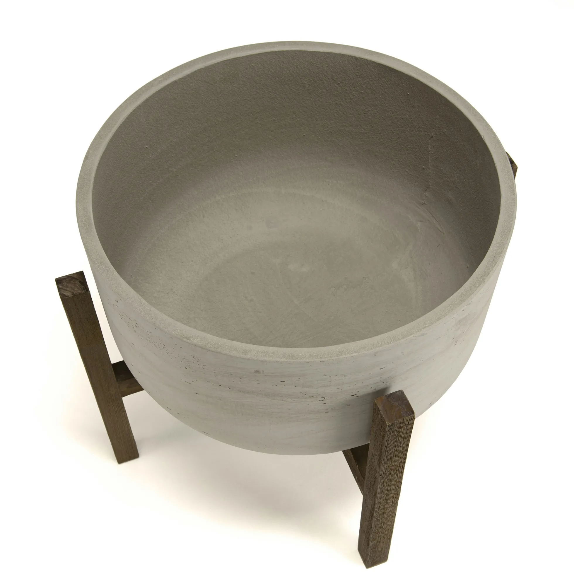 Pot de fleurs rond en béton pieds acacia D53 cm HERCULE