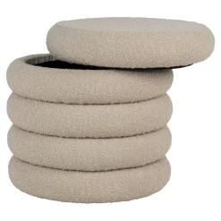 Pouf avec rangement, tissu bouclette beige BRUGES